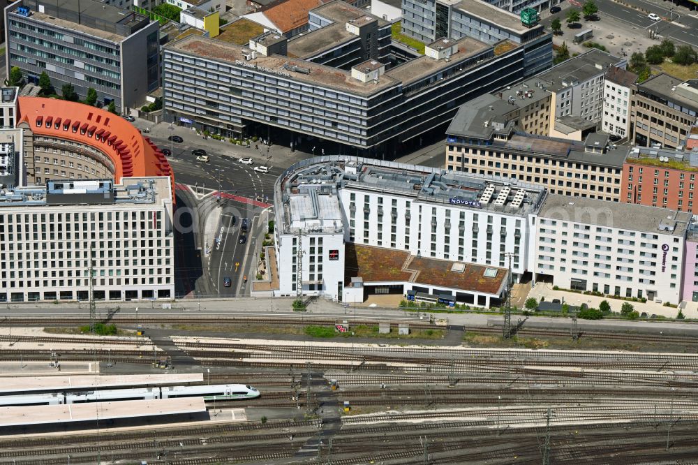Aerial image Nürnberg - Complex of the hotel building Novotel Nuernberg Am Messezentrum in Nuremberg in the state Bavaria, Germany