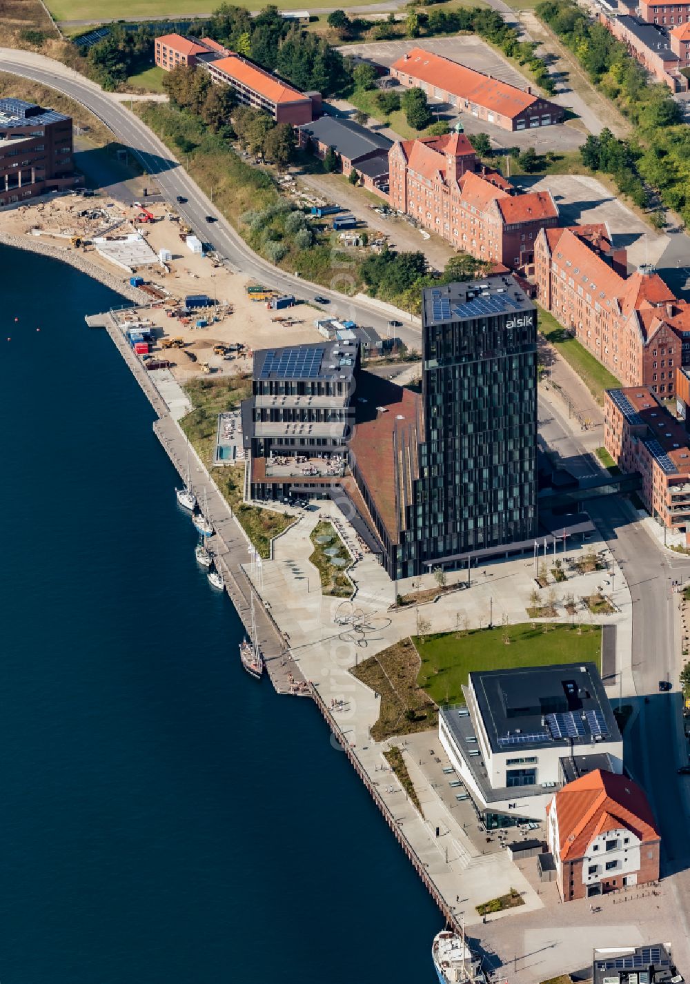 Sonderborg from above - High-rise building of the hotel complex in Sonderborg in Syddanmark, Denmark