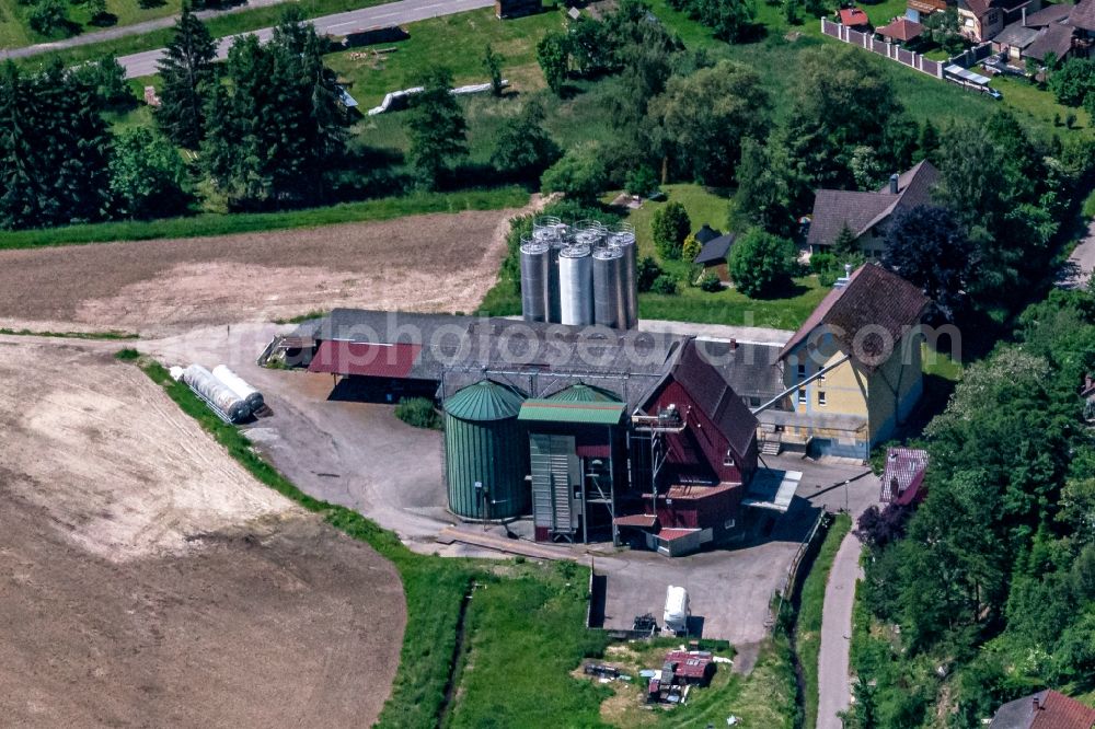 Aerial photograph Ettenheim - Mill on a farm homestead on the edge of cultivated fields in Ettenheim in the state Baden-Wurttemberg, Germany