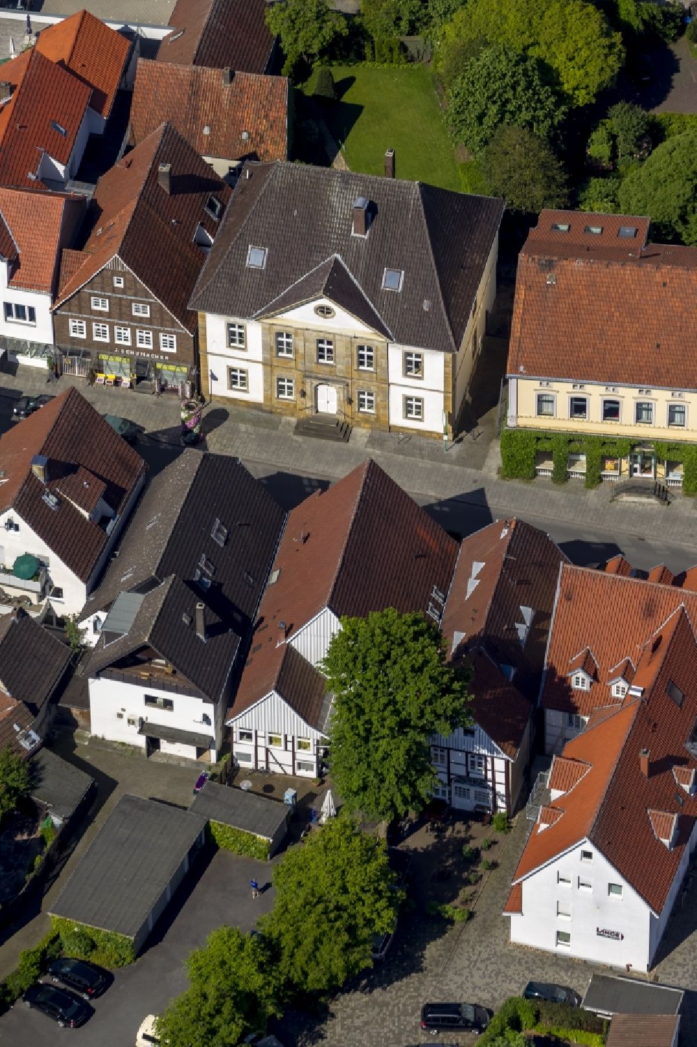 Rietberg from above - Houses in the Rathausstrasse in the historic city centre of Rietberg in the state North Rhine-Westphalia