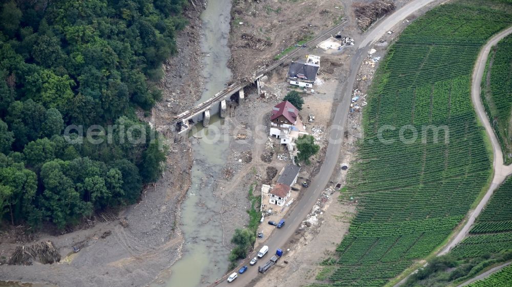 Bad Neuenahr-Ahrweiler from above - Group of houses southeast of Marienthal (Ahr) after the flood disaster in the Ahr valley this year in the state Rhineland-Palatinate, Germany