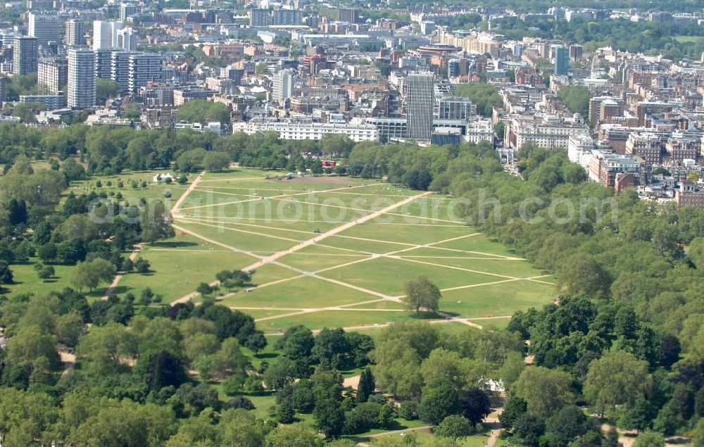 Aerial image London - View of part of London's Hyde Park area of Hyde Park is a public park in central London. The city park is known together with the other Royal Parks, the green lung of the city and is considered one of the largest and most famous city parks
