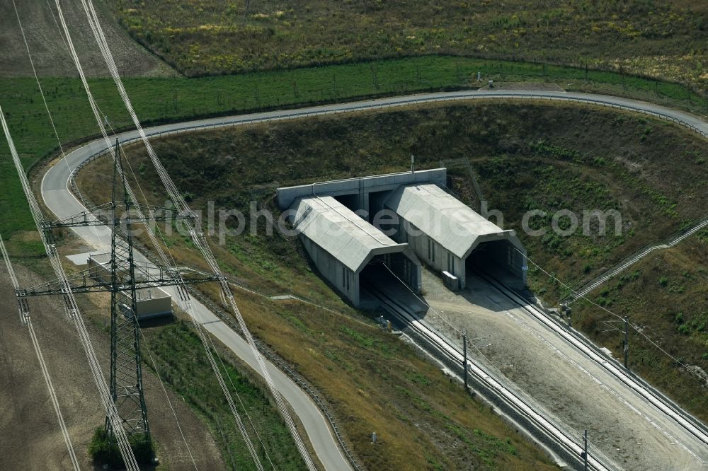 Aerial image Karsdorf - ICE- Track connections a railroad track in a railway tunnel - viaduct Bibratunnel in Karsdorf in Saxony-Anhalt