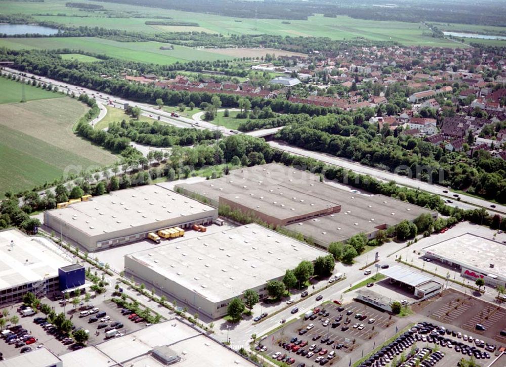 Eching bei München from above - IKEA - Einrichtungshaus und vermietete Grundstücke bei Eching im Gewerbegebiet Ost an der Autobahn A9.