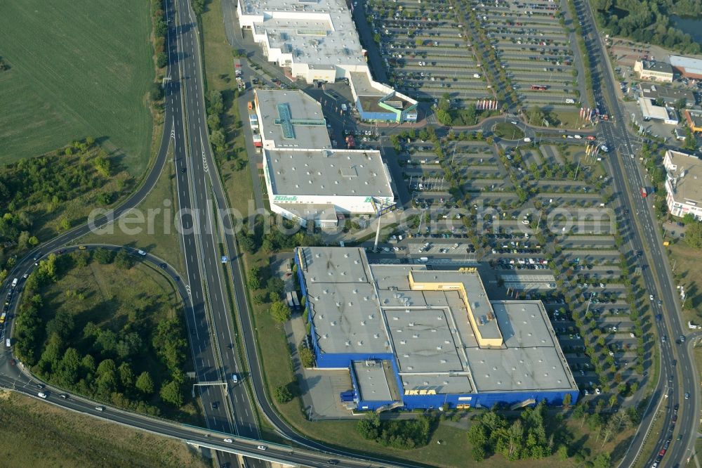 Waltersdorf from above - Building of the store - furniture market IKEA Einrichtungshaus Berlin-Waltersdorf am Rondell in Waltersdorf in the state Brandenburg