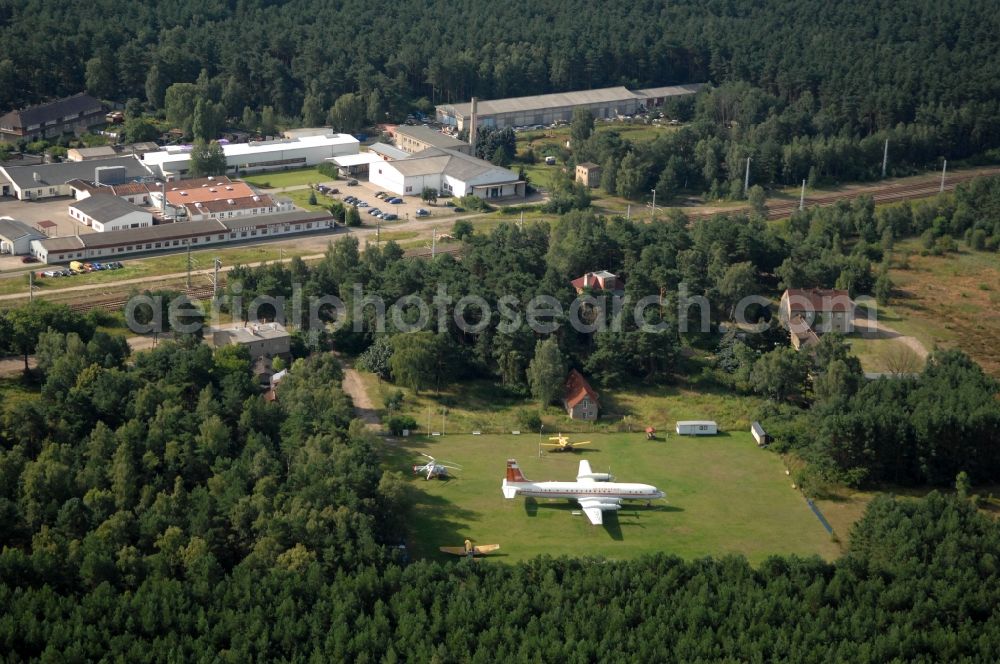 Aerial photograph Borkheide - IL-18 DDR-STE of GDR- airline INTERFLUG on exhibition grounds of the Hans Grade Museum with airplanes and helicopers at Postway in Borkheide in the state Brandenburg