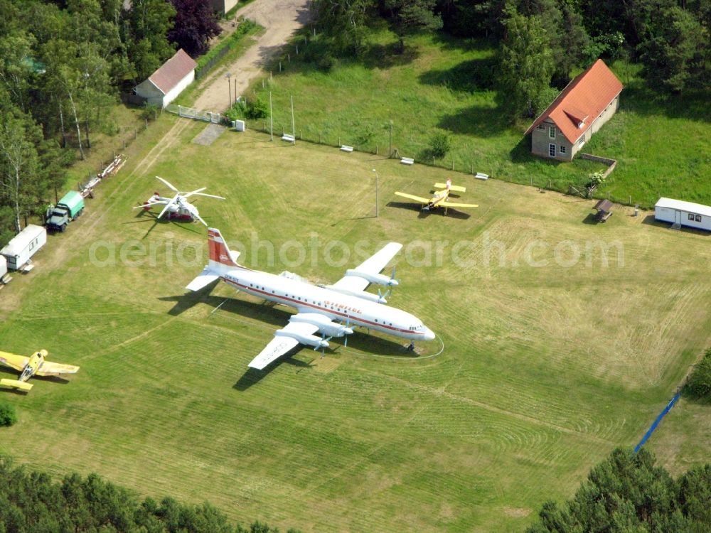 Borkheide from above - IL-18 DDR-STE of GDR- airline INTERFLUG on exhibition grounds of the Hans Grade Museum with airplanes and helicopers at Postway in Borkheide in the state Brandenburg