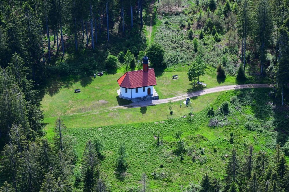 Herrischried from above - Building of the chapel Oedlandkapelle near Hornberg in Herrischried in the Black Forest in the state Baden-Wurttemberg, Germany