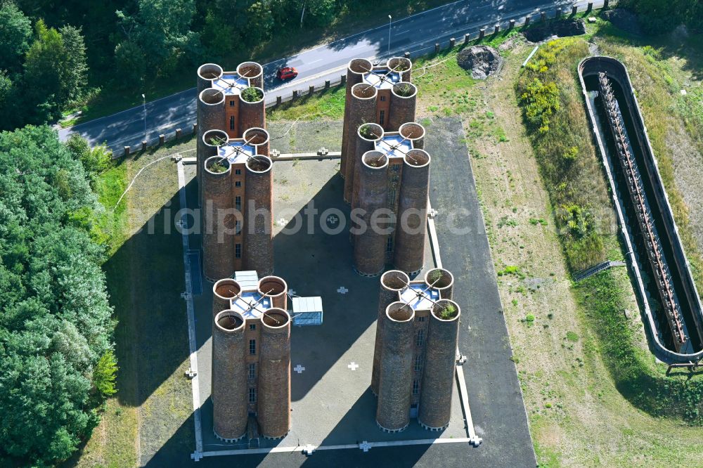 Aerial photograph Lauchhammer - Industrial monument of the technical plants and production halls of the premises bio towers in Lauchhammer in the state Brandenburg, Germany