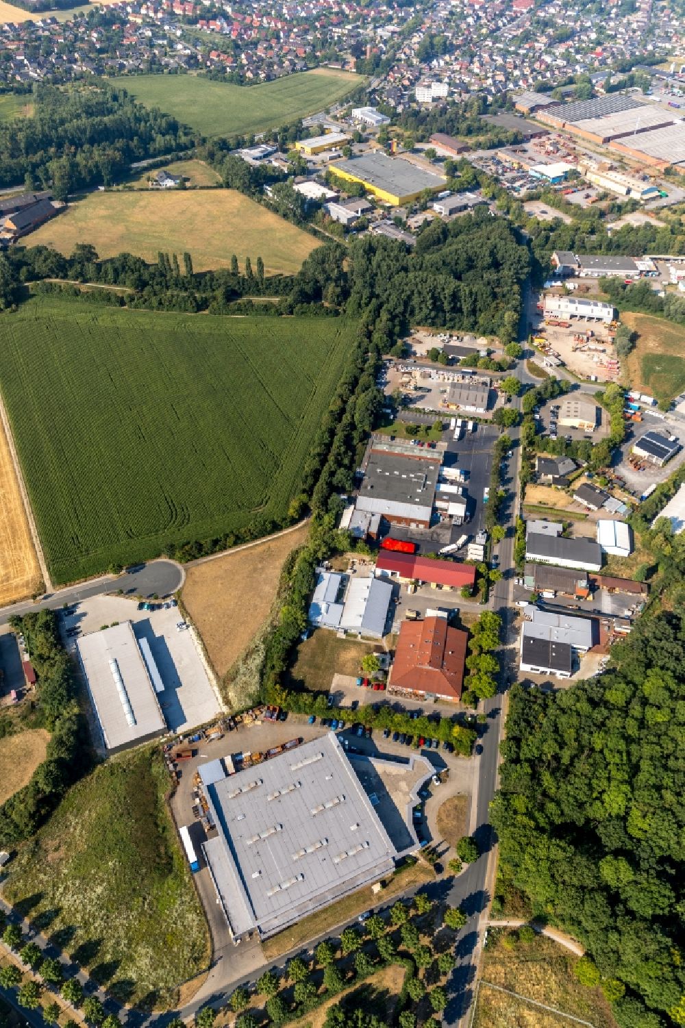 Aerial image Ahlen - Industrial and commercial area along the Kruppstrasse in Ahlen in the state North Rhine-Westphalia, Germany