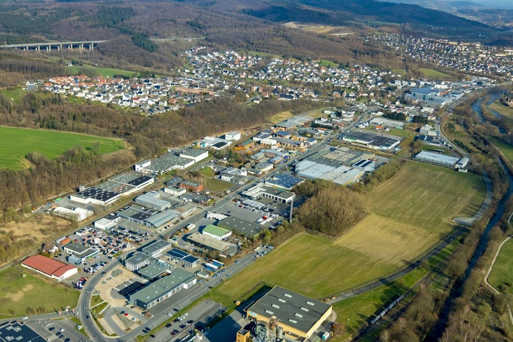 Arnsberg from the bird's eye view: Industrial and commercial area in Arnsberg in the state of North Rhine-Westphalia, Germany