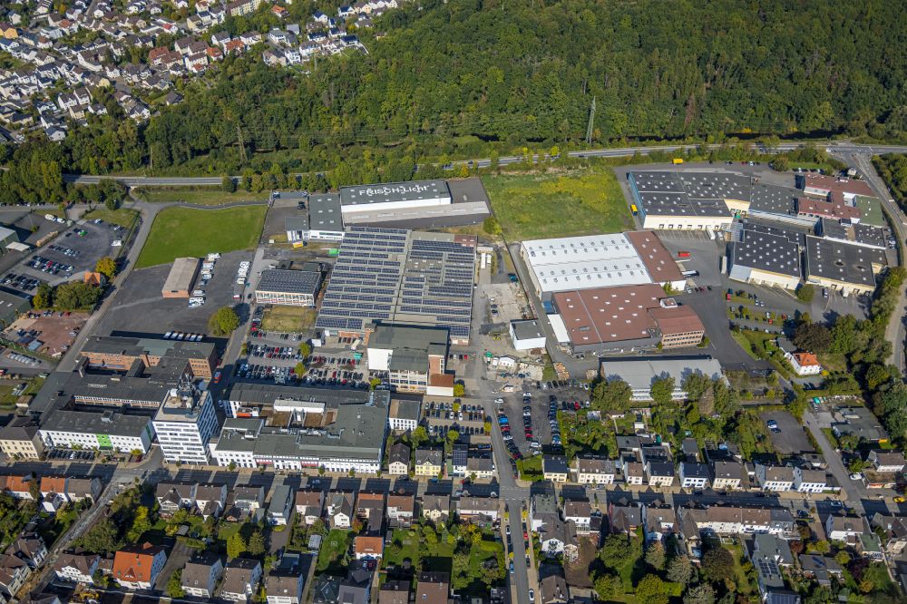 Aerial image Arnsberg - Industrial and commercial area in the district Neheim in Arnsberg at Sauerland in the state North Rhine-Westphalia, Germany