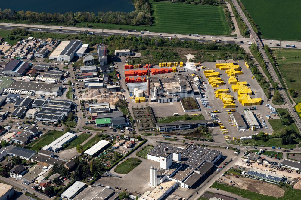 Malsch from the bird's eye view: Industrial and commercial area on BAB A5 in Malsch in the state Baden-Wuerttemberg, Germany