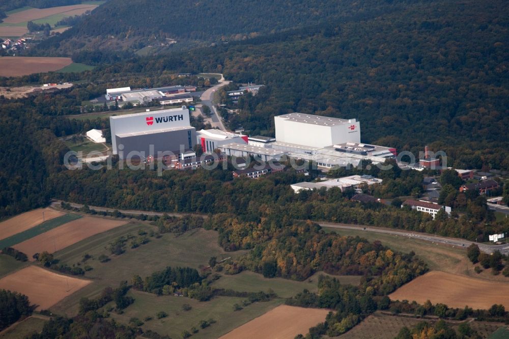 Bad Mergentheim from above - Industrial and commercial area Wuerth Industrie Service GmbH in Bad Mergentheim in the state Baden-Wuerttemberg