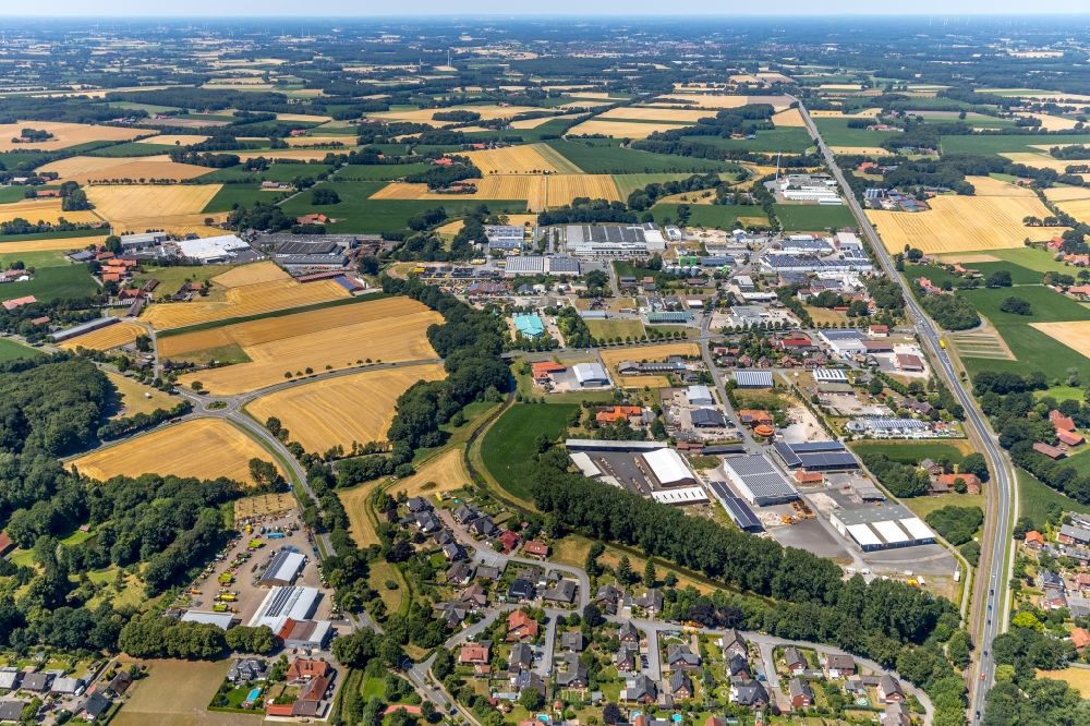 Aerial photograph Beelen - Industrial and commercial area on Westring - Tich - Dieselstrasse in Beelen in the state North Rhine-Westphalia, Germany