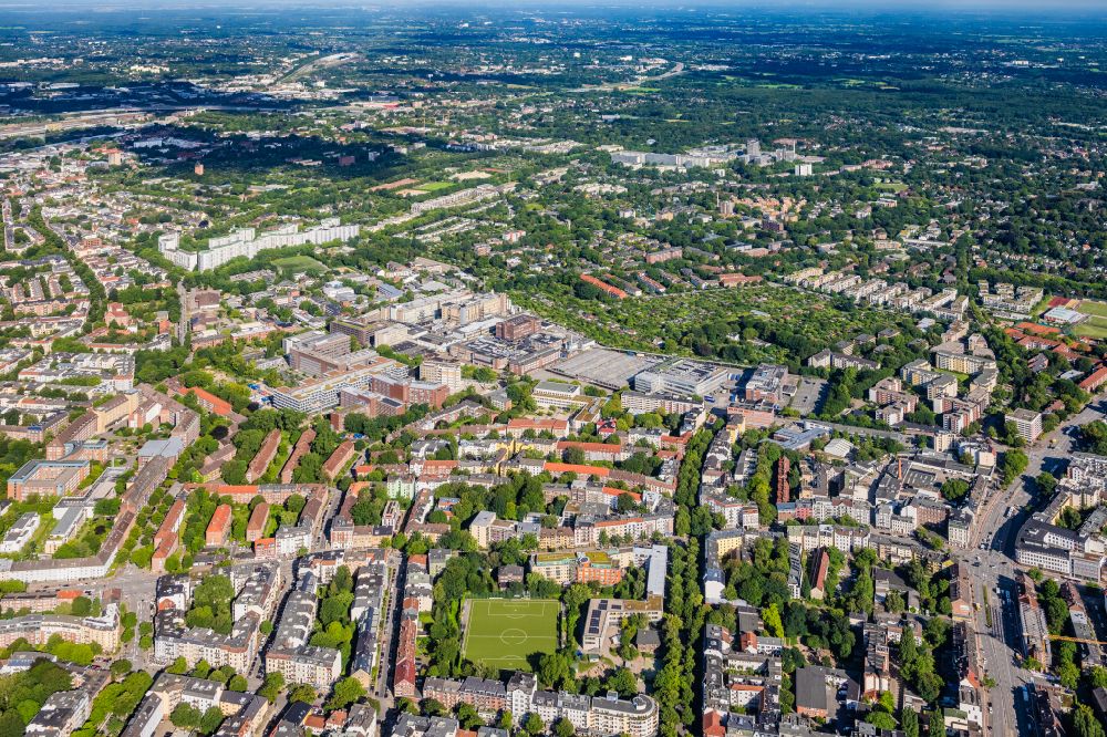 Hamburg from the bird's eye view: Industrial and commercial Beiersdorf AG area between Stresemannallee and Troplowitzstrasse in the district Lokstedt in Hamburg, Germany