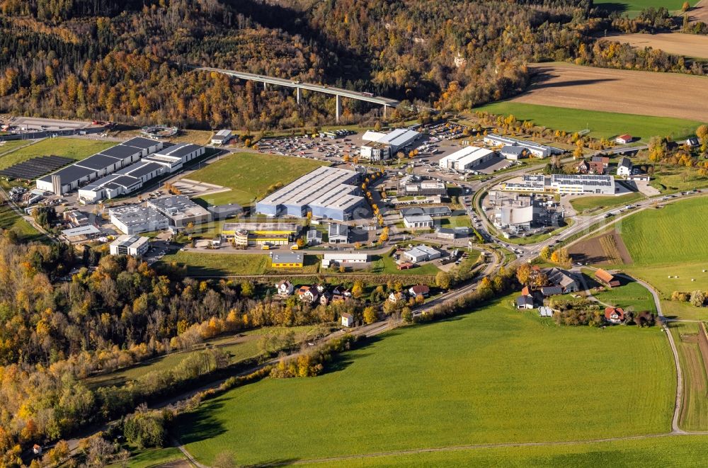 Rottweil from above - Industrial and commercial area Berner Feld in Rottweil in the state Baden-Wuerttemberg, Germany