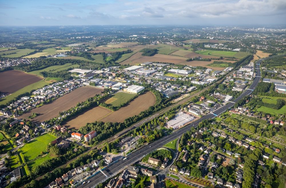 Bochum from above - Industrial and commercial area along the Berliner Strasse - Burgstrasse in Bochum in the state North Rhine-Westphalia, Germany