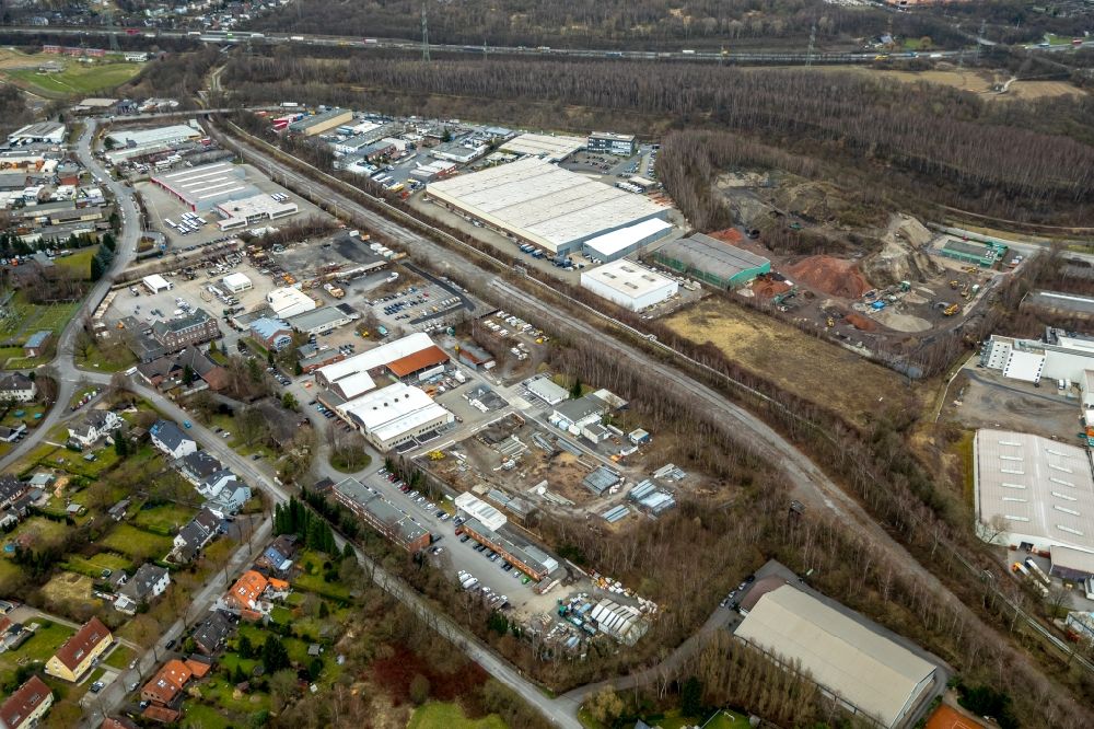 Aerial photograph Bottrop - Industrial and commercial area along the Hiberniastrasse in Bottrop in the state North Rhine-Westphalia, Germany