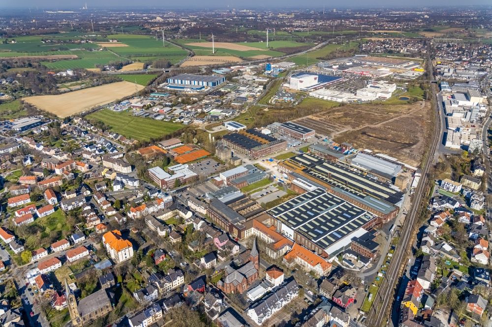 Aerial image Witten - Industrial and commercial area on Brauckstrasse - Friedrich-Ebert-Strasse in the district Ruedinghausen in Witten at Ruhrgebiet in the state North Rhine-Westphalia, Germany