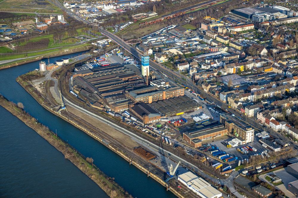 Duisburg from above - Industrial and commercial area on street Wanheimer Strasse in the district Wanheimerort in Duisburg at Ruhrgebiet in the state North Rhine-Westphalia, Germany