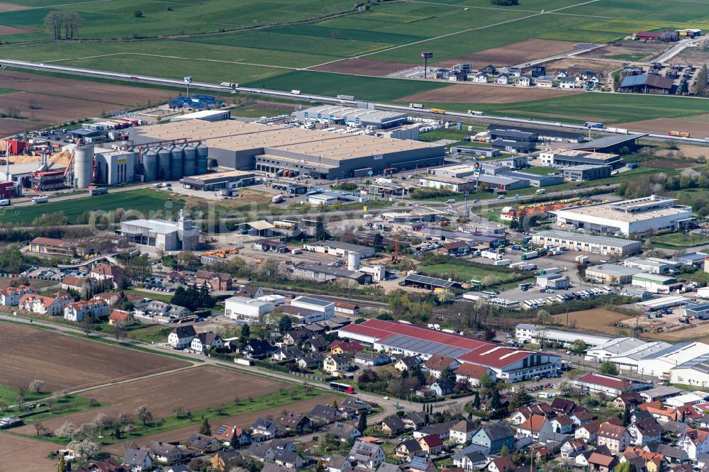 Ettenheim from above - Industrial and commercial area Dyn A5 and Orschweier in Ettenheim in the state Baden-Wurttemberg, Germany