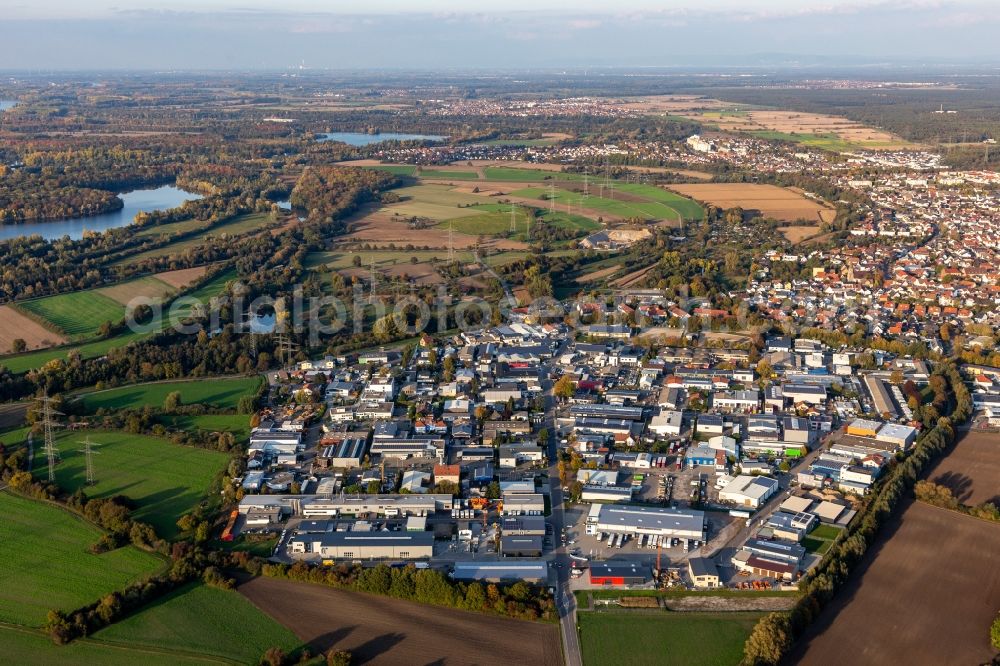 Eggenstein from the bird's eye view: Industrial and commercial area in Eggenstein in the state Baden-Wuerttemberg, Germany