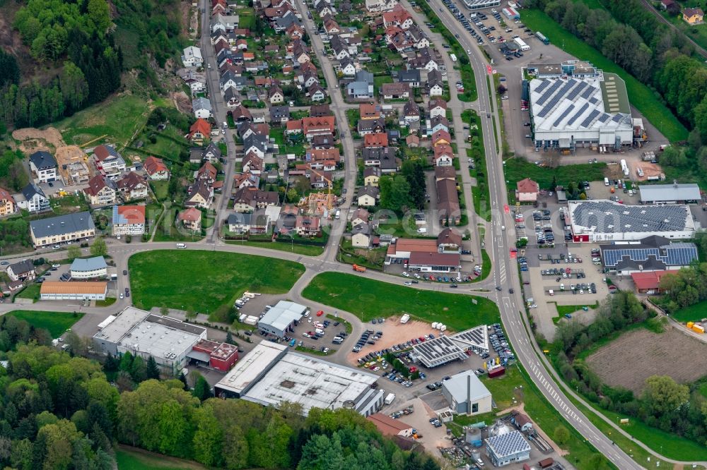 Elzach from above - Industrial and commercial area Biederbacher Strasse in Elzach in the state Baden-Wurttemberg, Germany