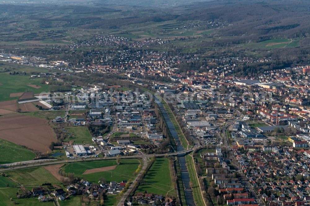Aerial photograph Emmendingen - Industrial and commercial area on Elzdonm in Emmendingen in the state Baden-Wurttemberg, Germany
