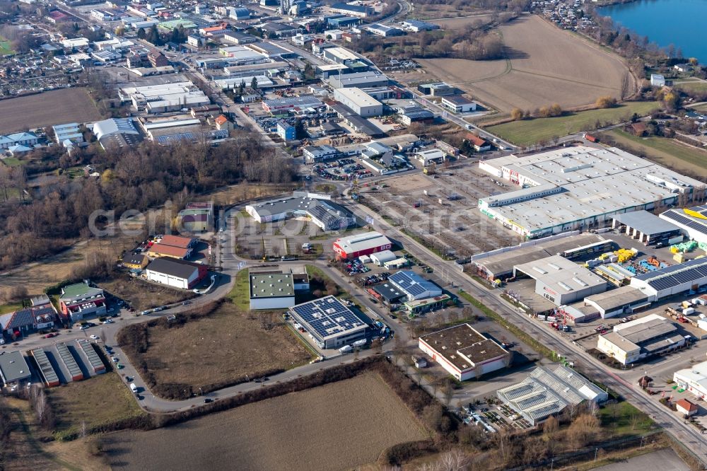 Speyer from the bird's eye view: Industrial and commercial area along the Auestrasse in Speyer in the state Rhineland-Palatinate, Germany