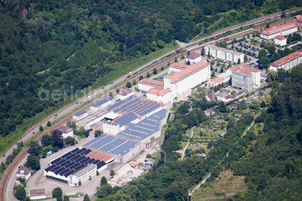 Ettlingen from above - Industrial and commercial area Ettlin Gewerbepark GmbH & Co. KG in of alten Spinnerei in Ettlingen in the state Baden-Wuerttemberg