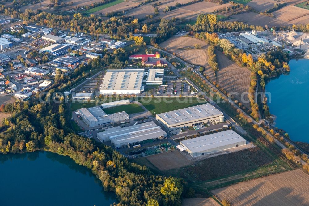 Aerial image Hagenbach - Industrial and commercial area with Faurecia, Groke Tueren, Linde+Wiemann and Noblesse in Hagenbach in the state Rhineland-Palatinate, Germany