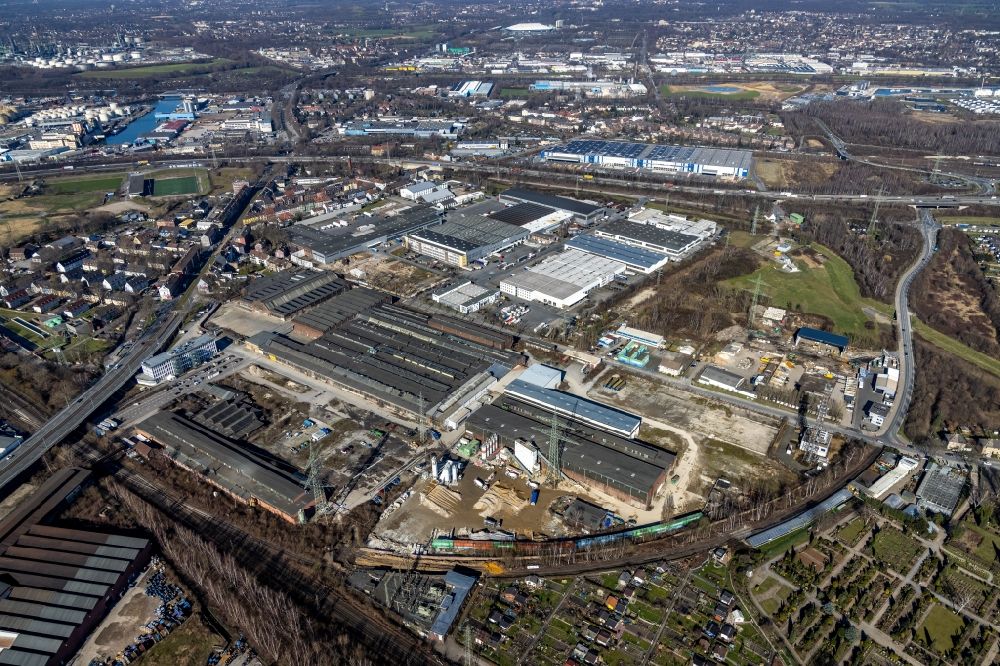 Aerial image Gelsenkirchen - Industrial zone and industrial area of Industrial park Berlin bridge with the production halls of the REMONDIS PET Recycling GmbH in Gelsenkirchen in the federal state North Rhine-Westphalia, Germany