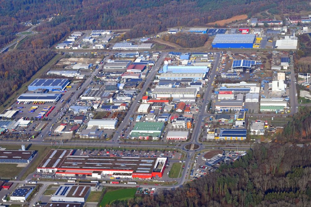 Singen (Hohentwiel) from the bird's eye view: Industrial and commercial area on Georg-Fischer-Strasse in Singen (Hohentwiel) in the state Baden-Wuerttemberg, Germany