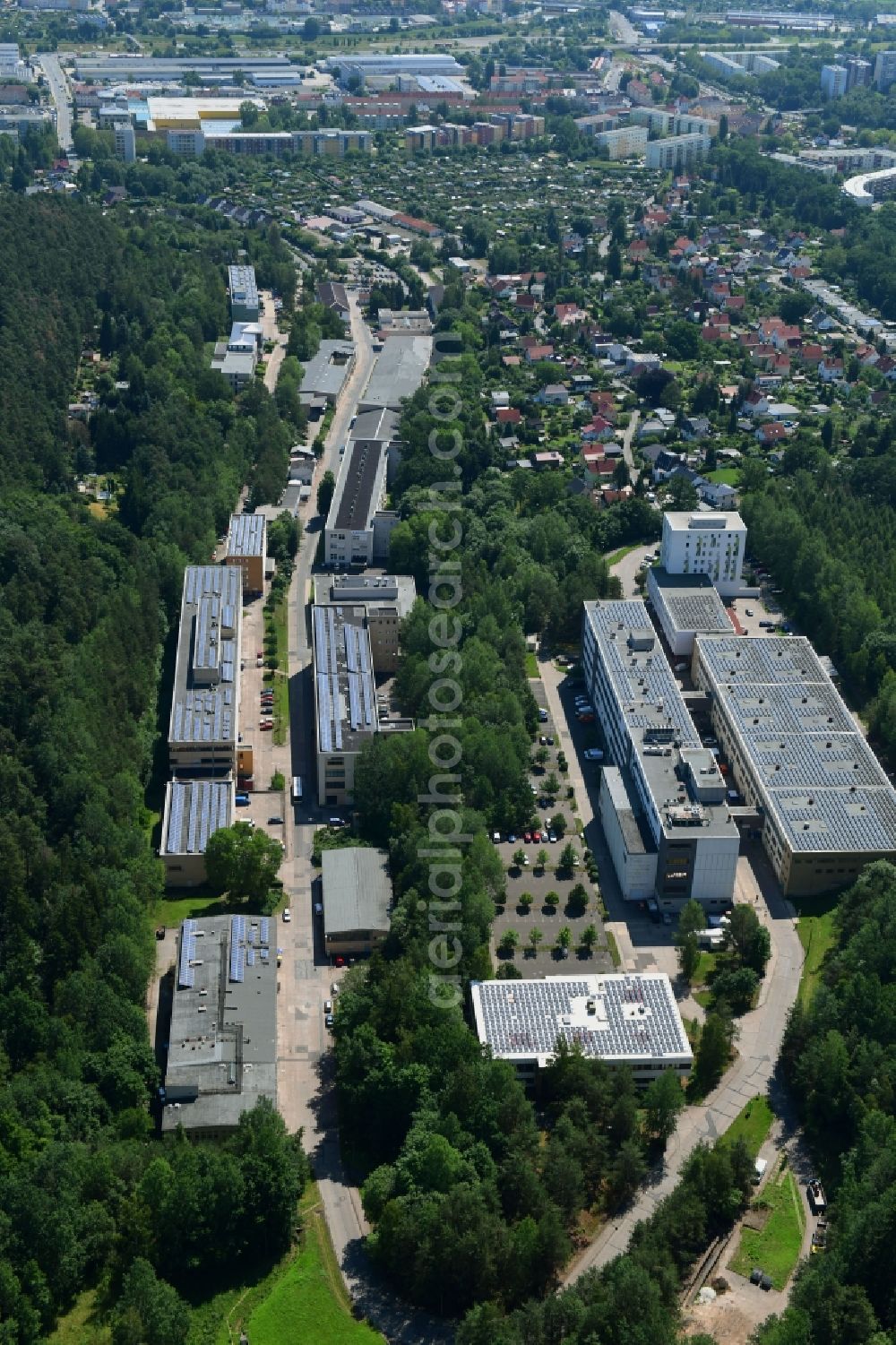 Aerial photograph Gera - Industrial and commercial area along the Gewerbepark Keplerstrasse in Gera in the state Thuringia, Germany