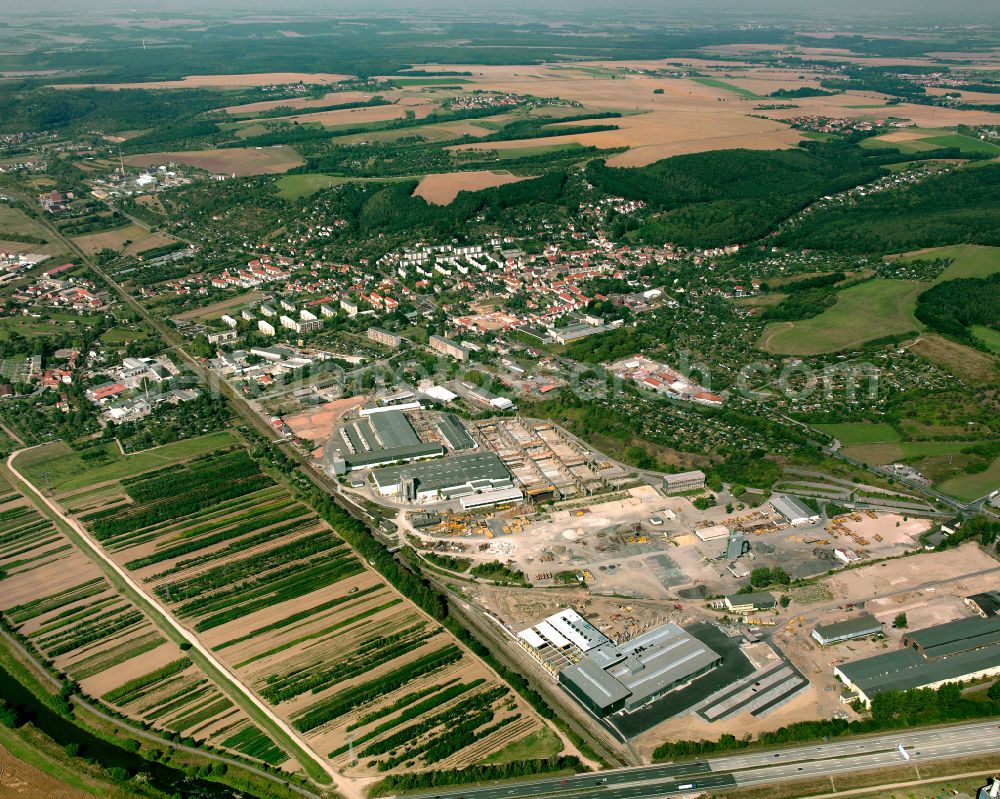 Gera from above - Industrial and commercial area on street Rudolf-Loh-Strasse - Rudolf-Diesel-Strasse in the district Milbitz in Gera in the state Thuringia, Germany
