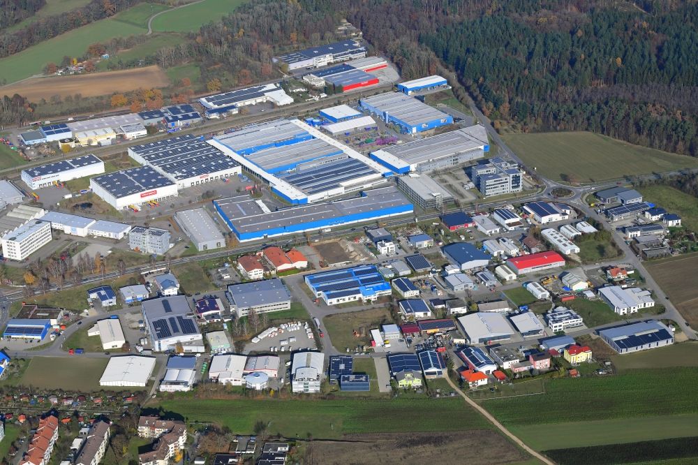 Gottmadingen from the bird's eye view: Industrial and commercial area in Gottmadingen in the state Baden-Wuerttemberg, Germany
