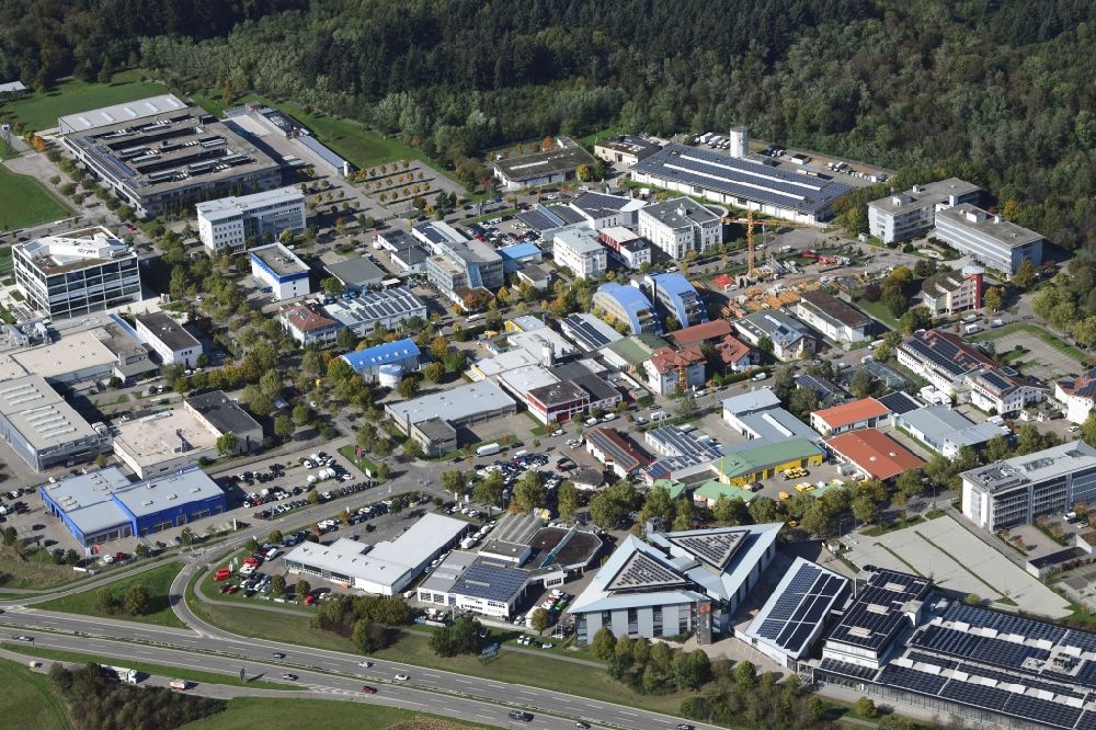 Aerial image Freiburg im Breisgau - Industrial and commercial area Haid in Freiburg im Breisgau in the state Baden-Wurttemberg, Germany