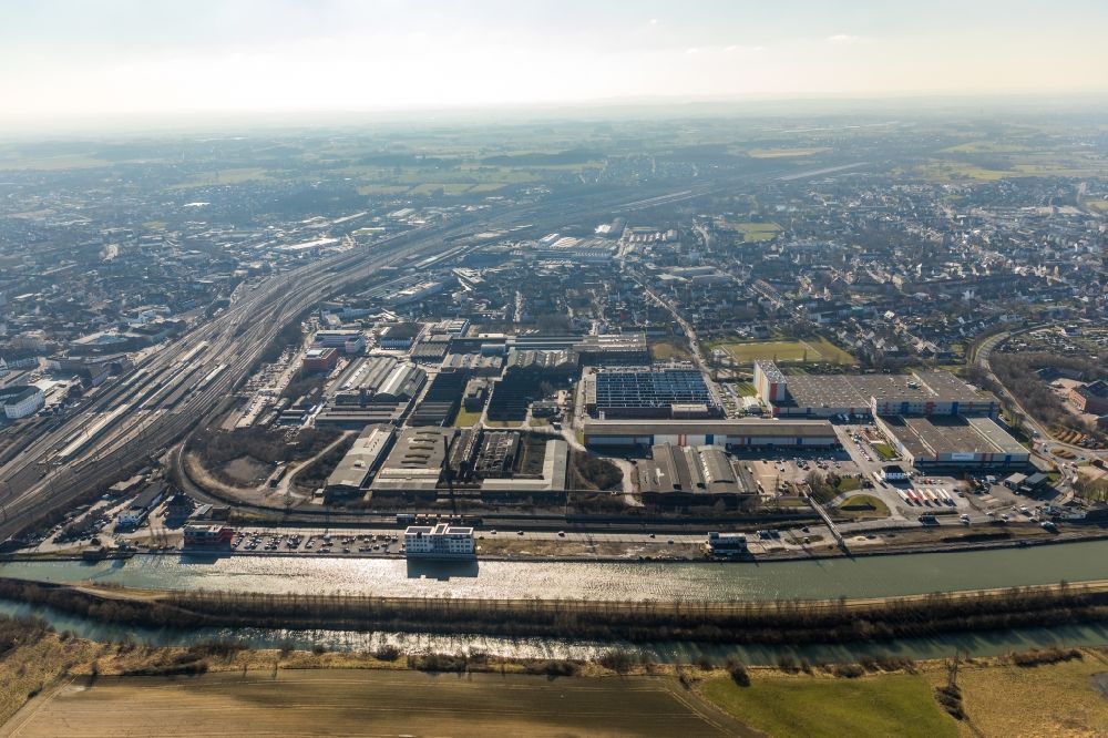 Aerial image Hamm - Industrial and commercial area along the Hafenstrasse - Augustastrasse in Hamm in the state North Rhine-Westphalia, Germany