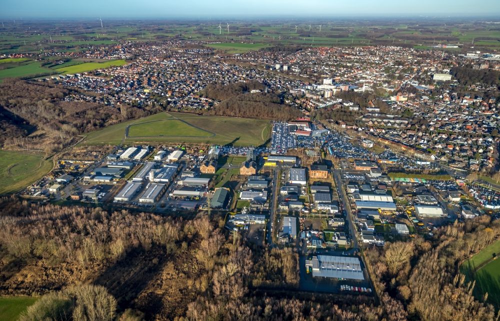 Hamm from above - Industrial and commercial area An den Foerdertuermen in Hamm in the state North Rhine-Westphalia, Germany