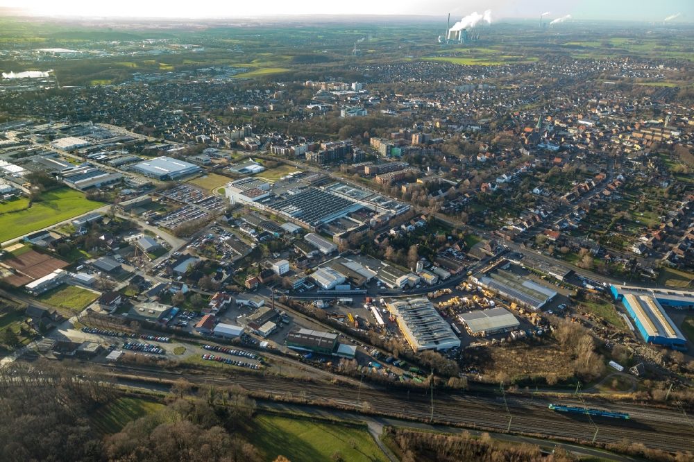 Aerial photograph Hamm - Industrial and commercial area along the Roemerstrasse - Im Sundern in Hamm in the state North Rhine-Westphalia, Germany