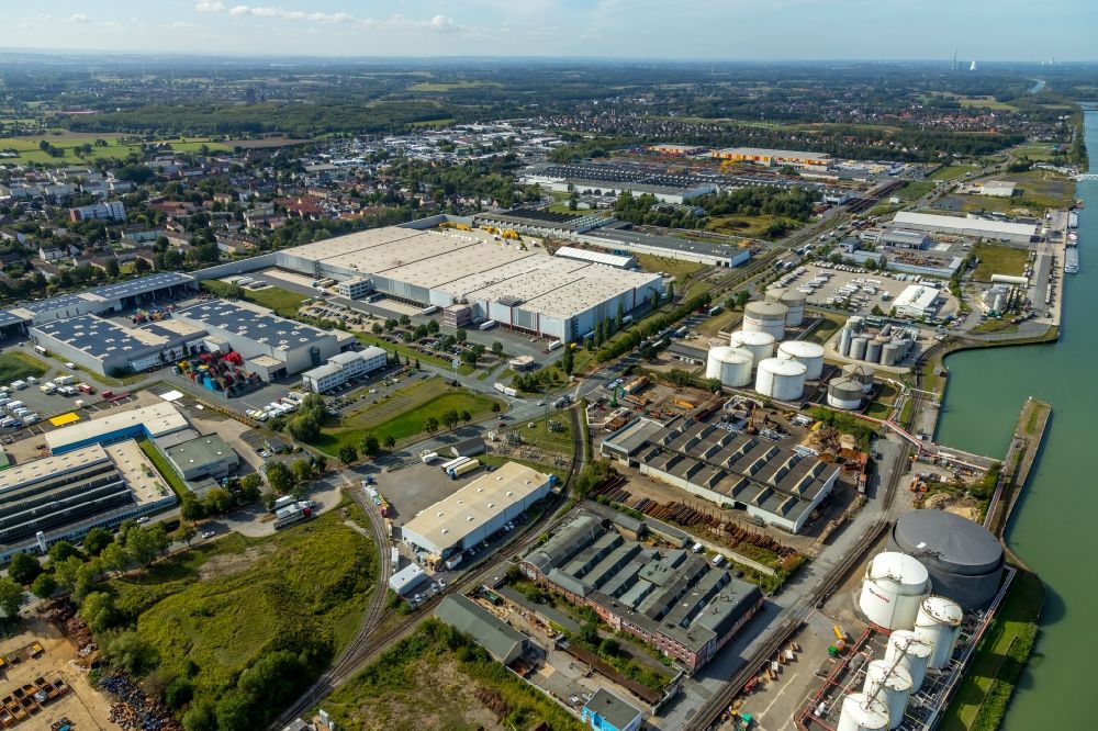 Aerial image Hamm - Industrial and commercial area along the Lippe in Hamm in the state North Rhine-Westphalia, Germany