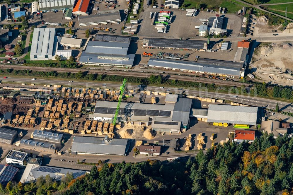 Hausach from above - Industrial and commercial area West in Hausach in the state Baden-Wurttemberg, Germany