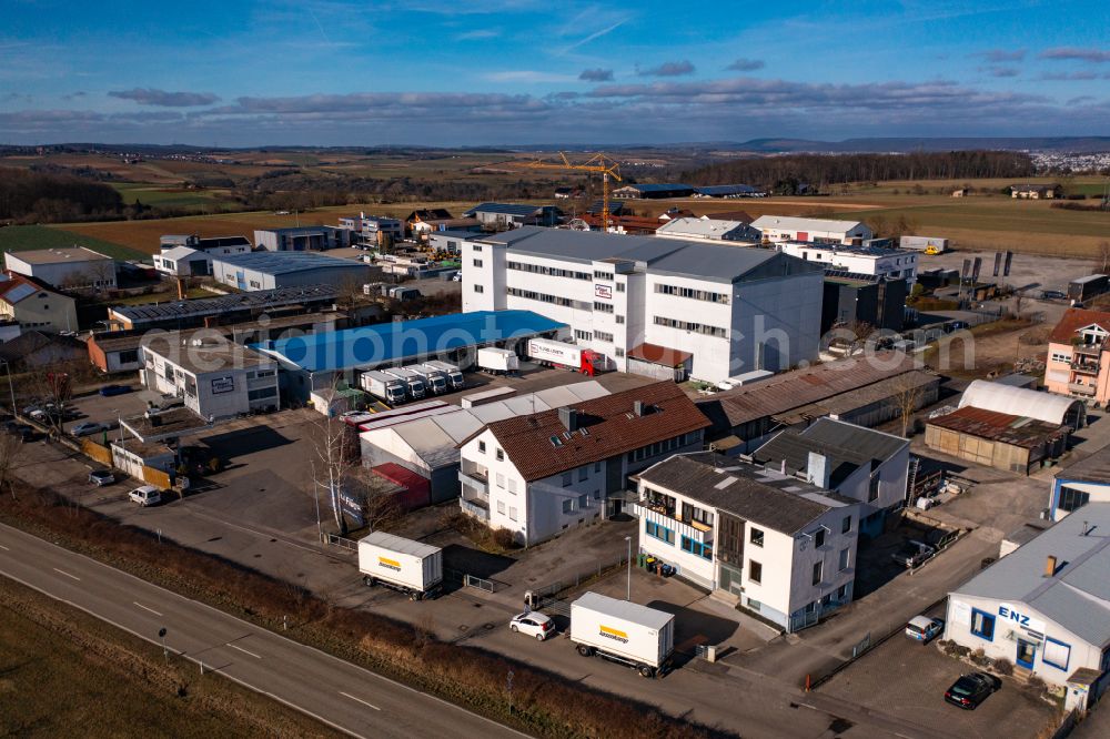 Aerial photograph Hochdorf - Industrial and commercial area on street Industriestrasse in Hochdorf in the state Baden-Wuerttemberg, Germany