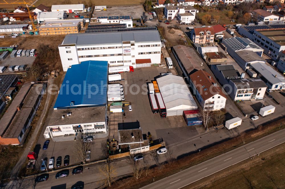 Hochdorf from above - Industrial and commercial area on street Industriestrasse in Hochdorf in the state Baden-Wuerttemberg, Germany