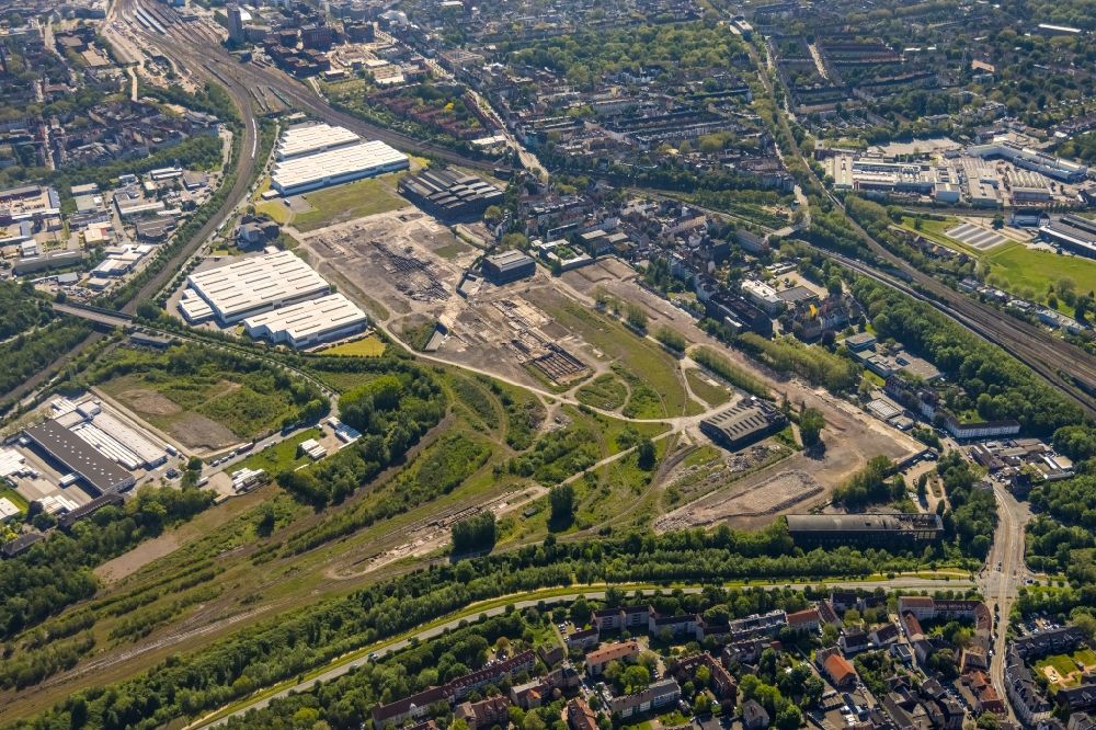 Aerial image Dortmund - Industrial and commercial area on Huckarder Strasse in Dortmund at Ruhrgebiet in the state North Rhine-Westphalia, Germany
