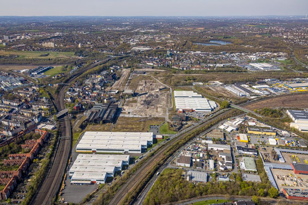 Aerial image Dortmund - industrial and commercial area on Huckarder Strasse in Dortmund at Ruhrgebiet in the state North Rhine-Westphalia, Germany