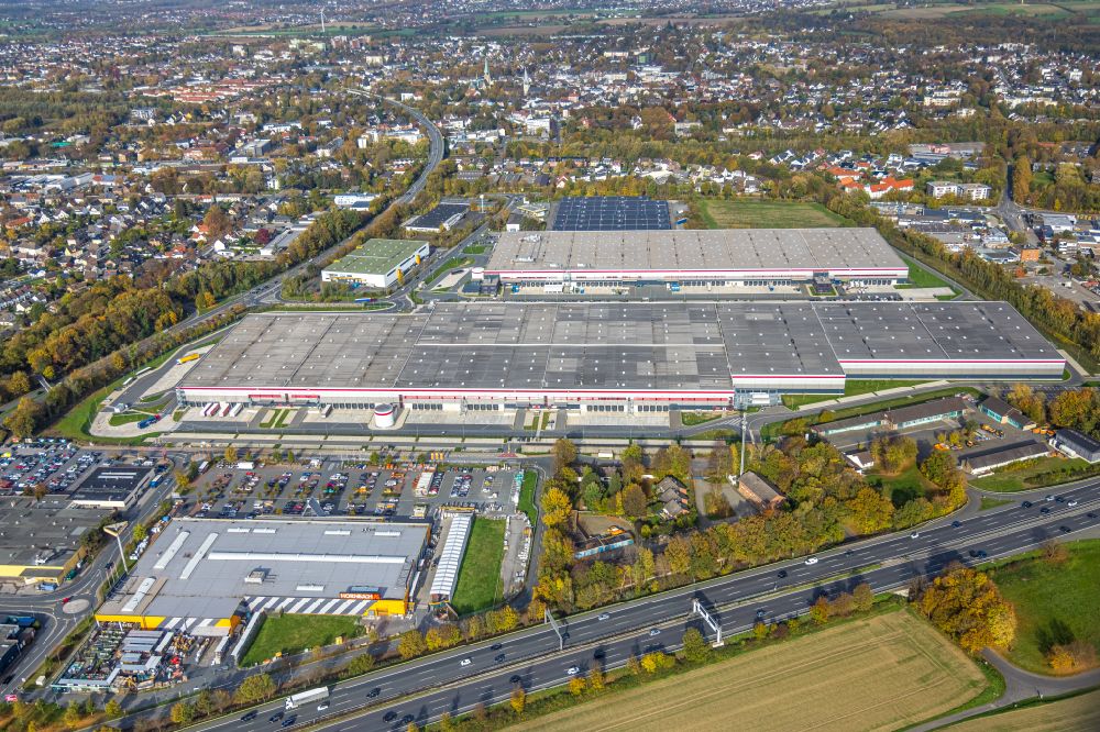 Aerial photograph Kamen - Industrial and commercial area along the Unnaer Strasse in Kamen at Ruhrgebiet in the state North Rhine-Westphalia, Germany