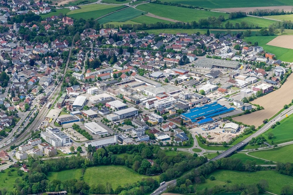 Kirchzarten from above - Industrial and commercial area in Kirchzarten in the state Baden-Wuerttemberg, Germany