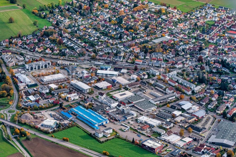 Aerial image Kirchzarten - Industrial and commercial area in Kirchzarten in the state Baden-Wuerttemberg, Germany